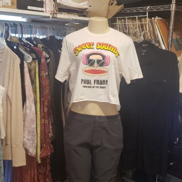 Paul Frank Cropped White Short Sleeve Tee Shirt Size M - Picture 3 of 3